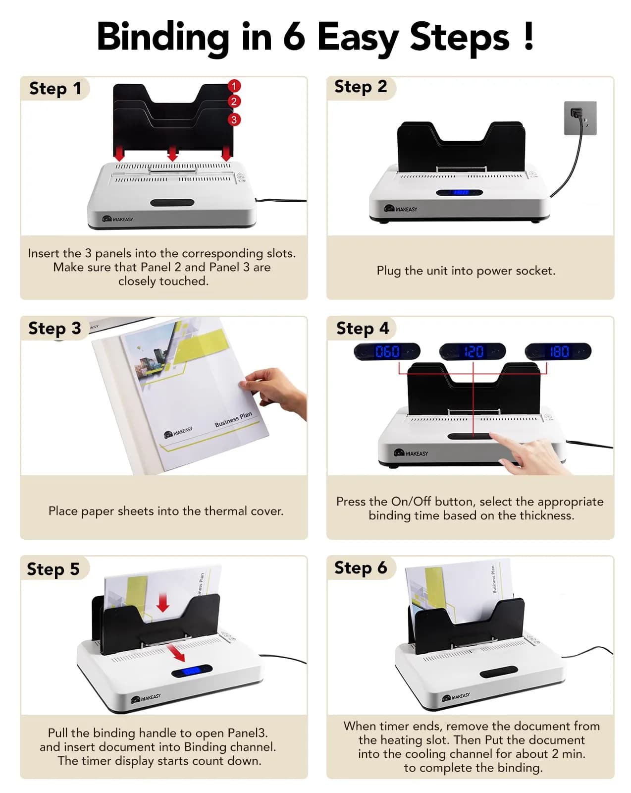 MAKEASY Thermal Binding Machine 500 Sheets | Digital Touch Panel, Air Cooling, 10 Covers thumbnail 7