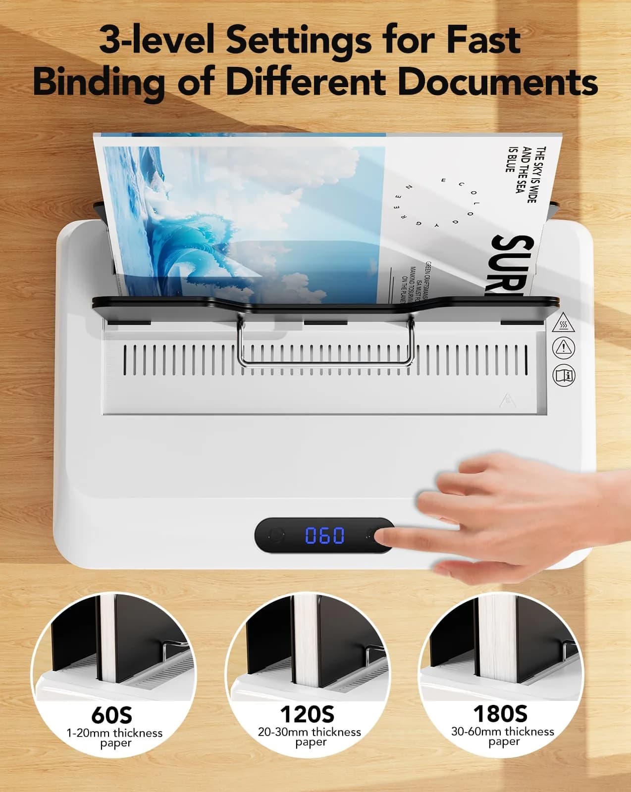 MAKEASY Thermal Binding Machine 500 Sheets | Digital Touch Panel, Air Cooling, 10 Covers thumbnail 2