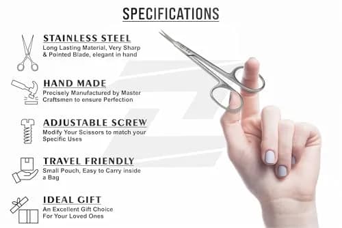 ZIZZLON Professional Cuticle Scissors Extra Fine Curved Pointed Tip 1.5cm (0.59in) | Surgical Grade Stainless Steel thumbnail 6