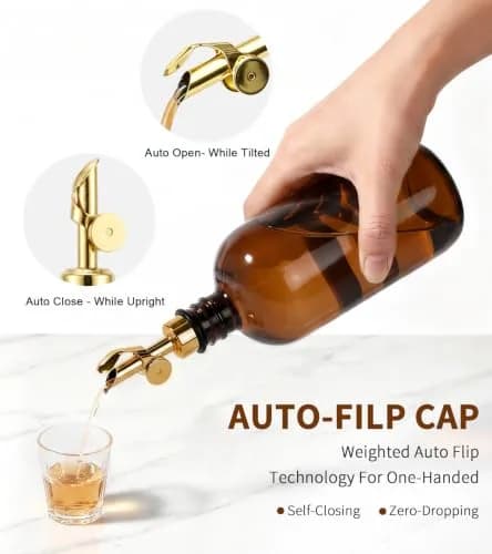 TOLDATLI Glass Mouthwash Dispenser 502ml (17 fl oz) with Auto-Flip Cap | Elegant Amber Bathroom Bottle thumbnail 4