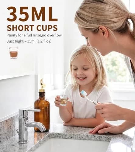 TOLDATLI Glass Mouthwash Dispenser 502ml (17 fl oz) with Auto-Flip Cap | Elegant Amber Bathroom Bottle thumbnail 6
