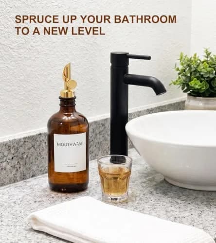 TOLDATLI Glass Mouthwash Dispenser 502ml (17 fl oz) with Auto-Flip Cap | Elegant Amber Bathroom Bottle thumbnail 7