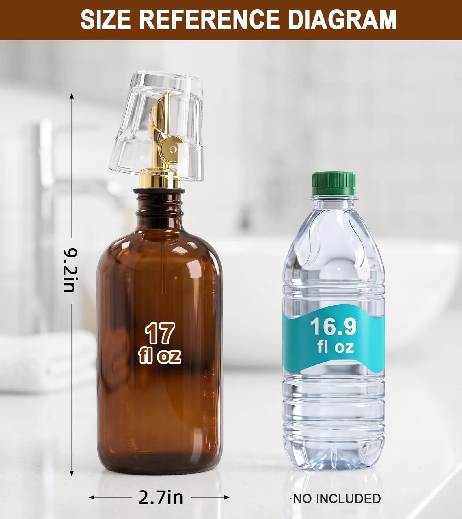 TOLDATLI Glass Mouthwash Dispenser 502ml (17 fl oz) with Auto-Flip Cap | Elegant Amber Bathroom Bottle - view 2