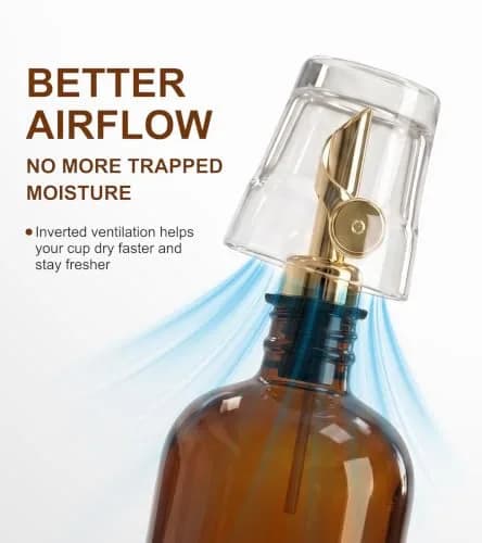 TOLDATLI Glass Mouthwash Dispenser 502ml (17 fl oz) with Auto-Flip Cap | Elegant Amber Bathroom Bottle thumbnail 3