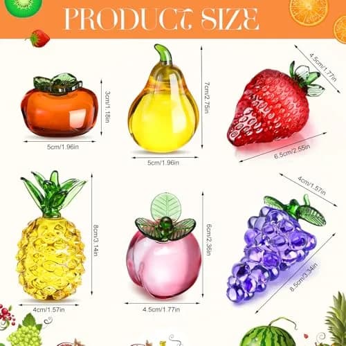 Reallnaive 6 Pcs Glass Fruit Decor Figurines | Hand Blown Crystal Art for Home & Gift thumbnail 2