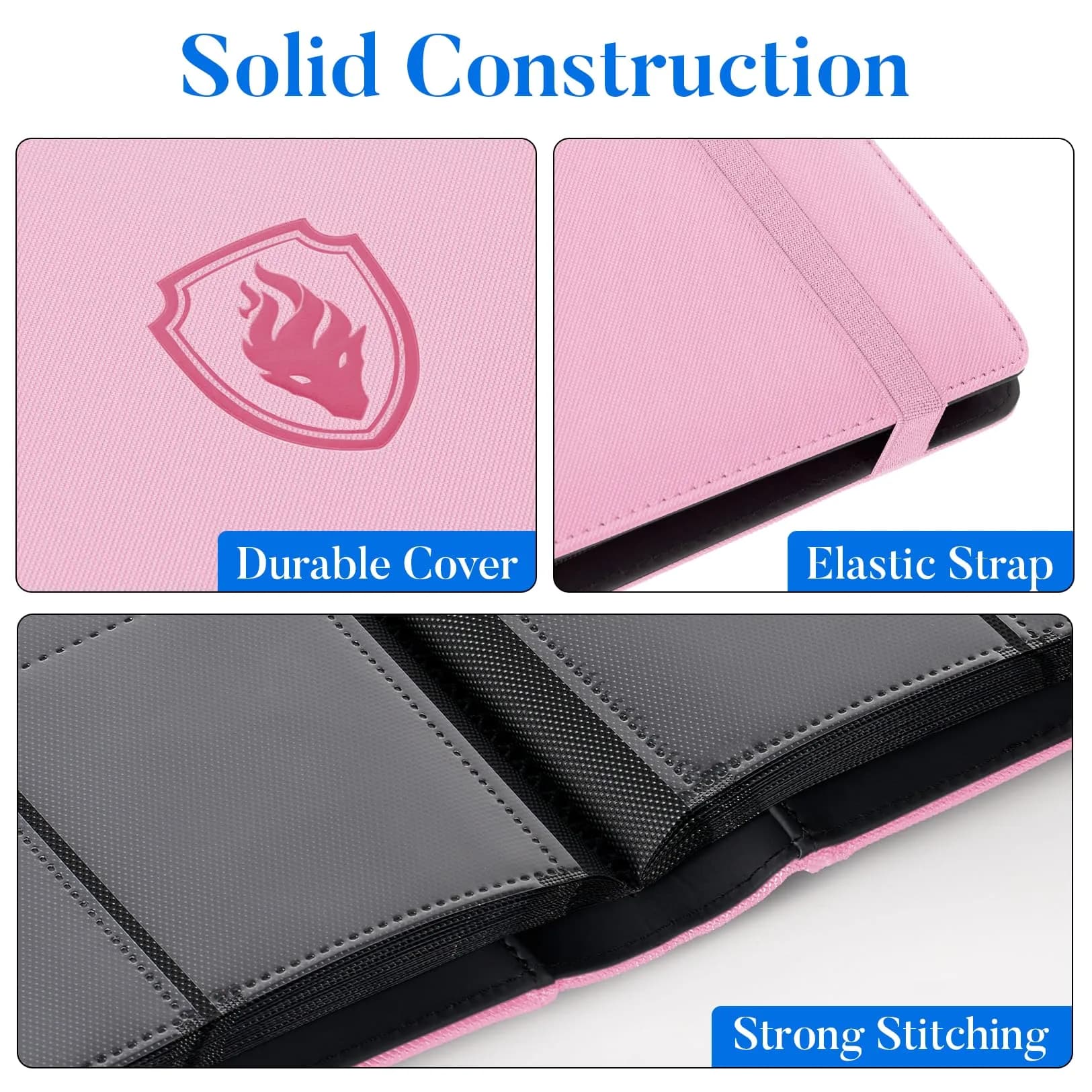 Fabmaker 9 Pocket Card Binder for 360 Cards, Pink | Archival Safe Trading Card Album with PU Cover thumbnail 2