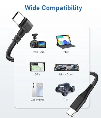 Gonifeto USB C to USB C Dash Cam Power Cord, 3Ft | Thick Copper Shielding & 90° Angle thumbnail 7