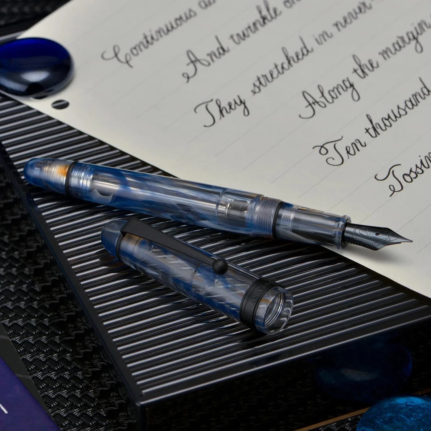 Asvine V126 Vacuum Filling Fountain Pen Extra Fine Nib, Blue Swirl Acrylic, 148mm (5.8in) | Smooth Ink Flow for Daily Writing - view 5