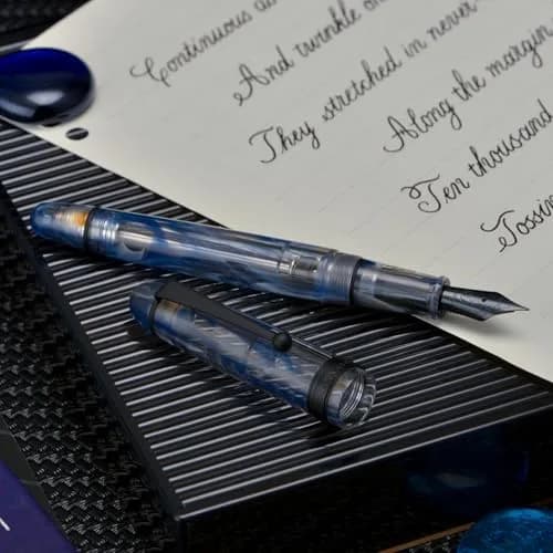 Asvine V126 Vacuum Filling Fountain Pen Extra Fine Nib, Blue Swirl Acrylic, 148mm (5.8in) | Smooth Ink Flow for Daily Writing thumbnail 5