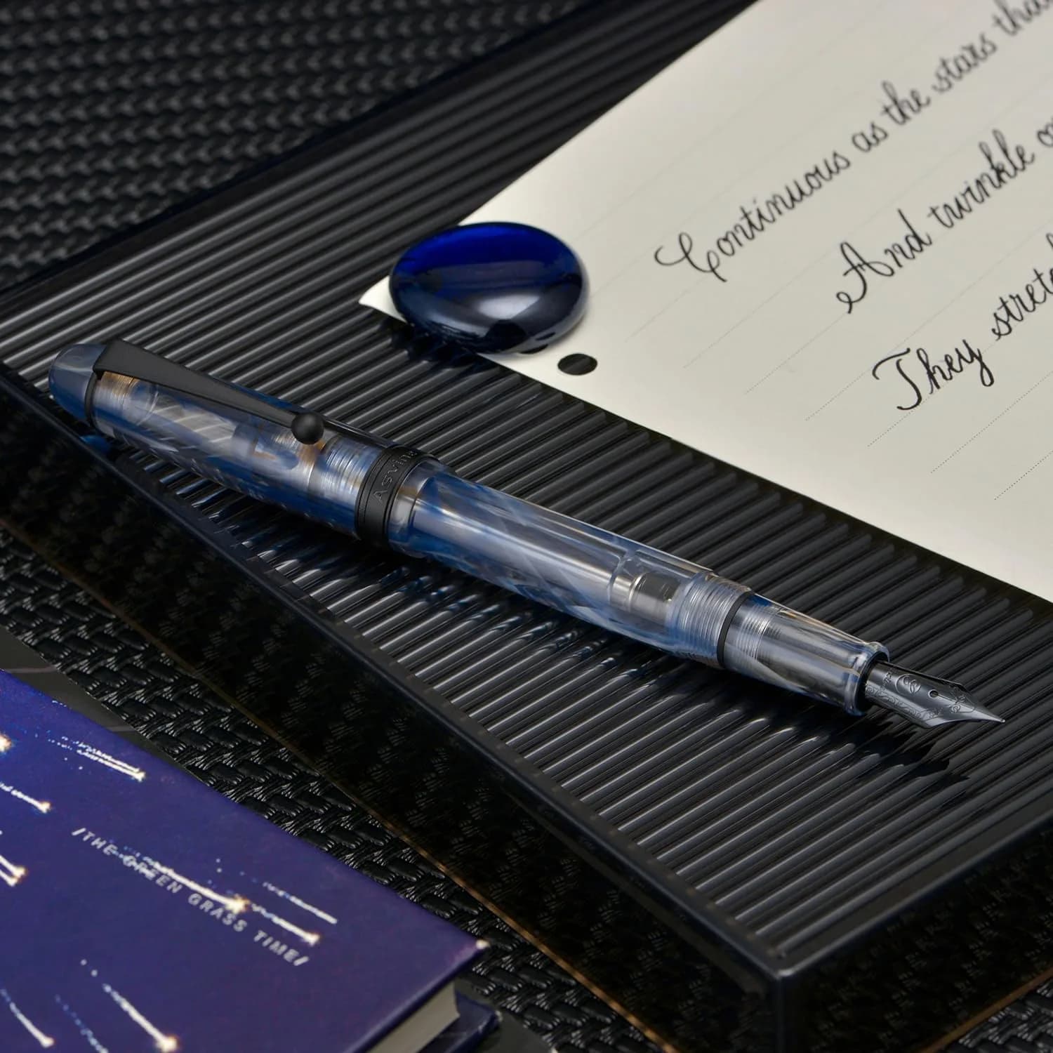 Asvine V126 Vacuum Filling Fountain Pen Extra Fine Nib, Blue Swirl Acrylic, 148mm (5.8in) | Smooth Ink Flow for Daily Writing - view 6
