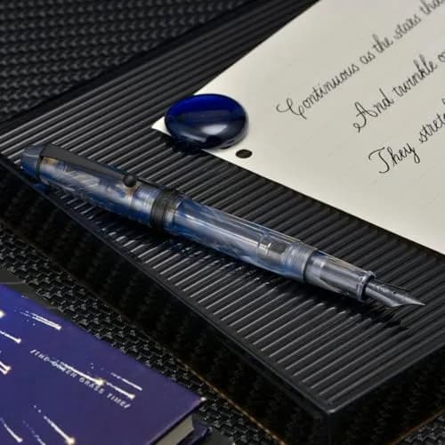 Asvine V126 Vacuum Filling Fountain Pen Extra Fine Nib, Blue Swirl Acrylic, 148mm (5.8in) | Smooth Ink Flow for Daily Writing thumbnail 6