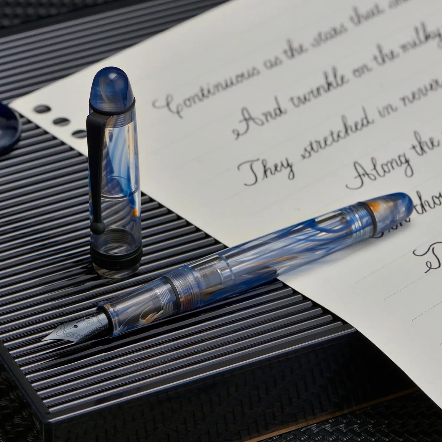 Asvine V126 Vacuum Filling Fountain Pen Extra Fine Nib, Blue Swirl Acrylic, 148mm (5.8in) | Smooth Ink Flow for Daily Writing - view 7