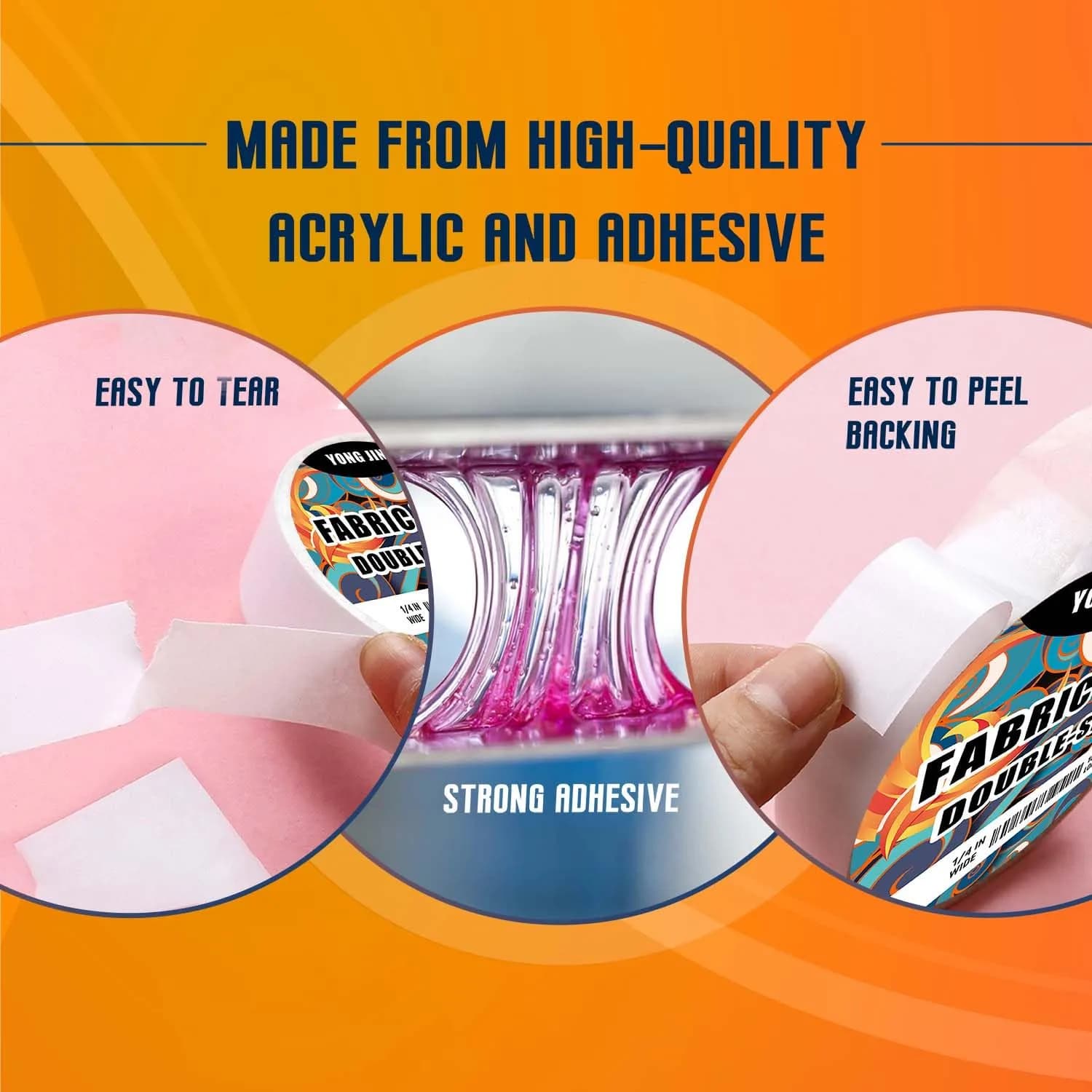 YONGJIN Double-Sided Fabric Tape (2 Rolls) - No Sewing or Ironing Required, 2/5inch + 1inch Widths - view 5