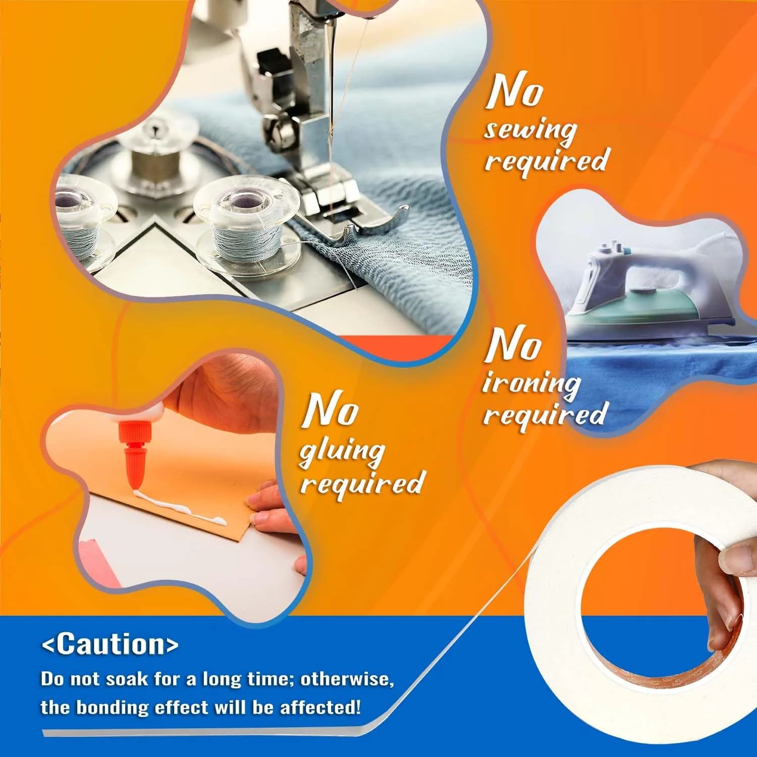 YONGJIN Double-Sided Fabric Tape (2 Rolls) - No Sewing or Ironing Required, 2/5inch + 1inch Widths - view 4