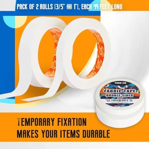 YONGJIN Double-Sided Fabric Tape 2 Rolls | 1.27 cm (0.5 inch) & 2.54 cm (1 inch) Wide, 125 ft Total Length | No-Sew Hemming & Crafting thumbnail 2