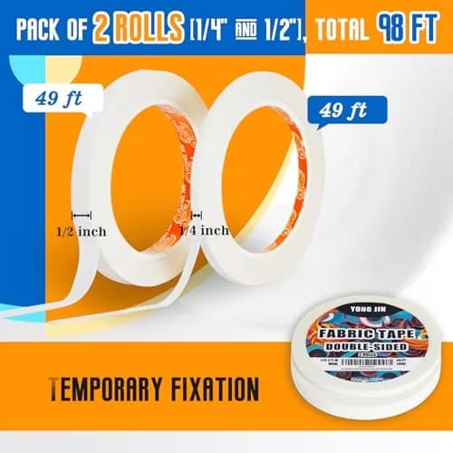 YONGJIN Double-Sided Fabric Tape (2 Rolls) — 1/4 inch & 1/2 inch Widths | No-Sew Hemming & Crafting thumbnail 2