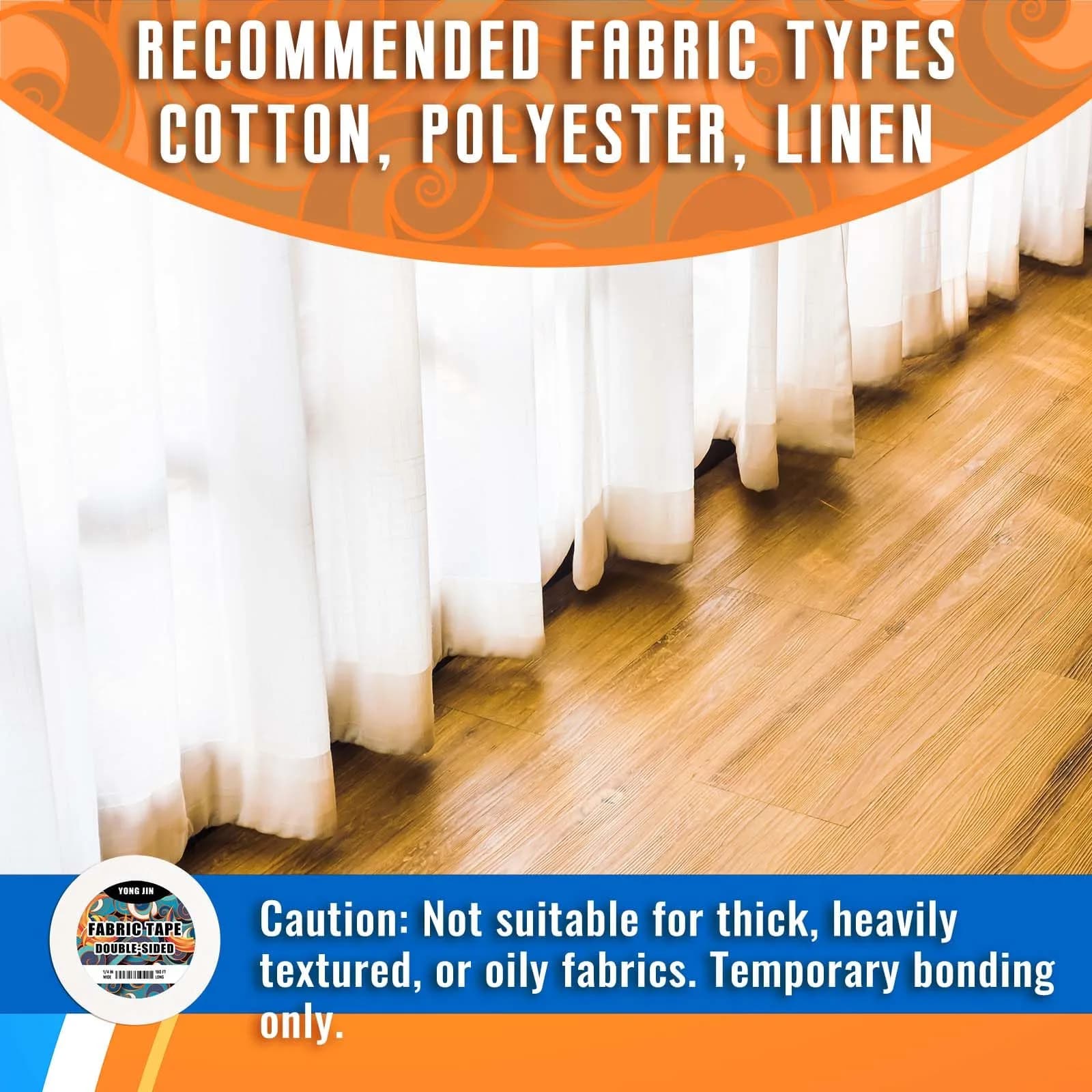 YONGJIN Double-Sided Fabric Tape (Beige) - 1/4" & 1/2" Rolls for No-Sew Hemming & Crafting - view 3