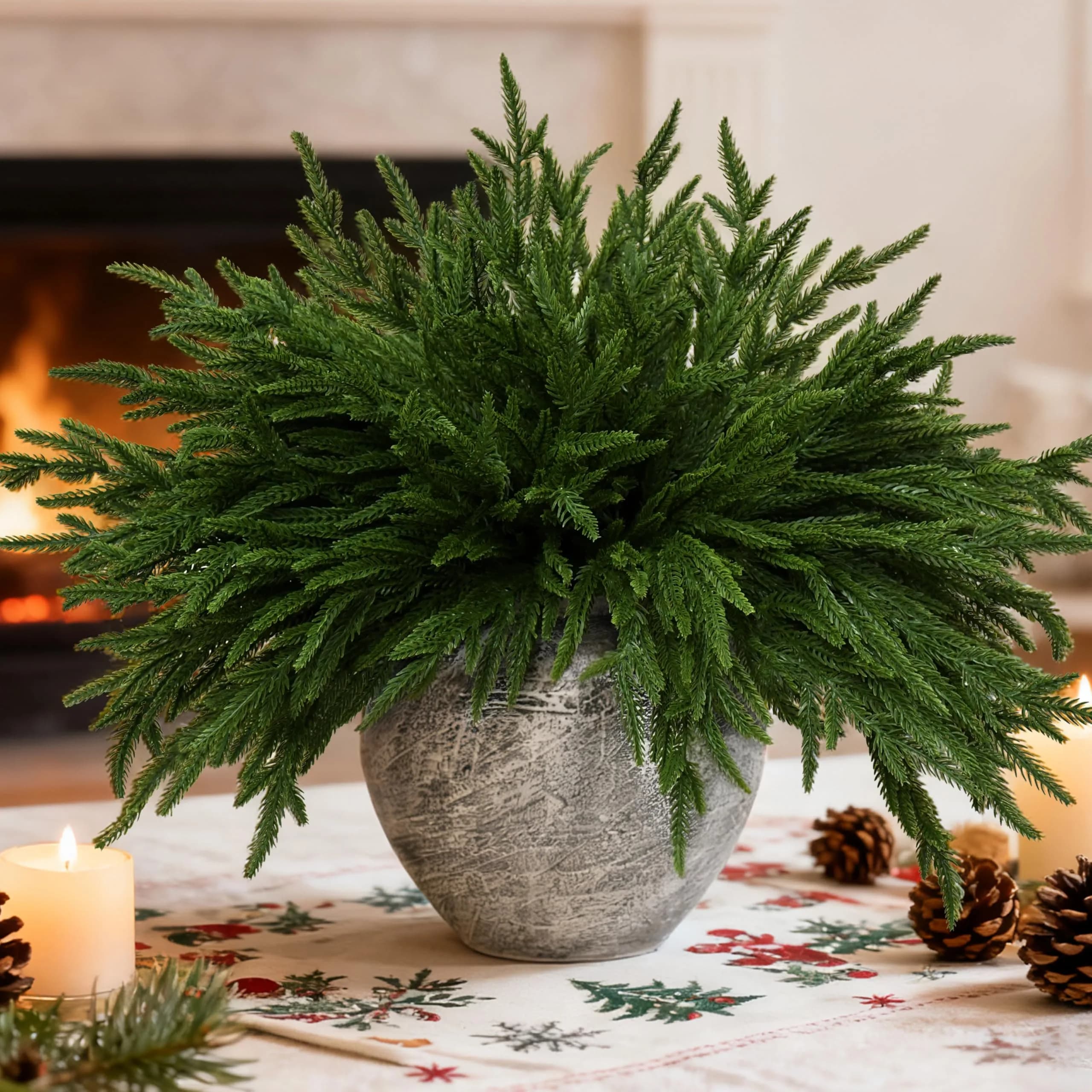 Palonu 12 PCS Artificial Norfolk Pine Branch 45cm (18 Inches) | Realistic Faux Greenery for Christmas Decor - main product image