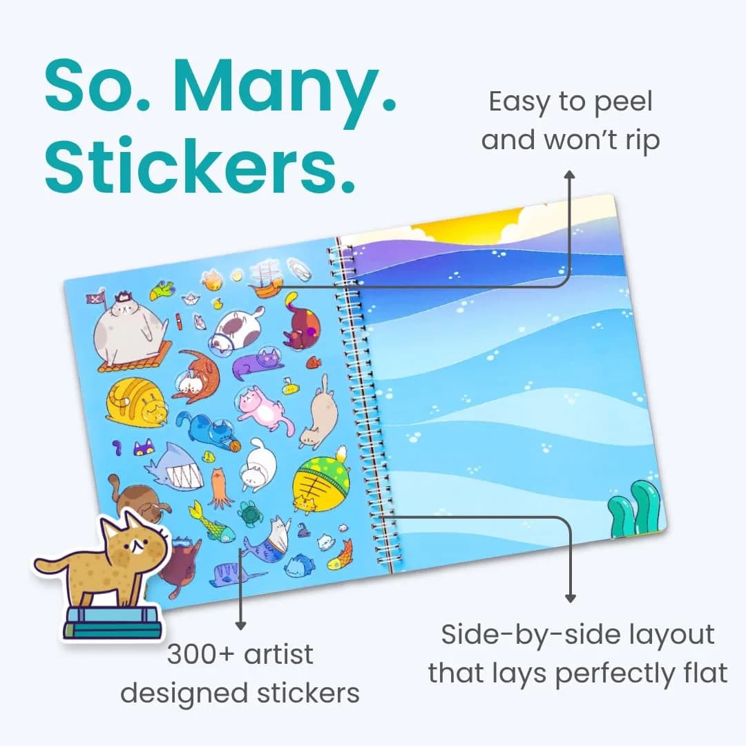 CUPKIN World of Cats 300+ Stickers & 8 Coloring Pages Activity Book | Spiral-Bound for Ages 2-8 Years - view 3
