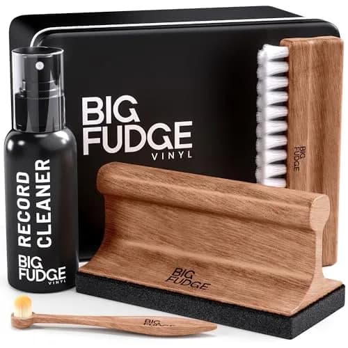 Big Fudge Vinyl Record Cleaning Kit - Collector's Edition - 100% Sapele Wood Vinyl Accessories - Velvet Vinyl Record Cleaner, Anti-Static Vinyl Brush, Stylus Brush and Vinyl Cleaner Solution w/Case thumbnail 1