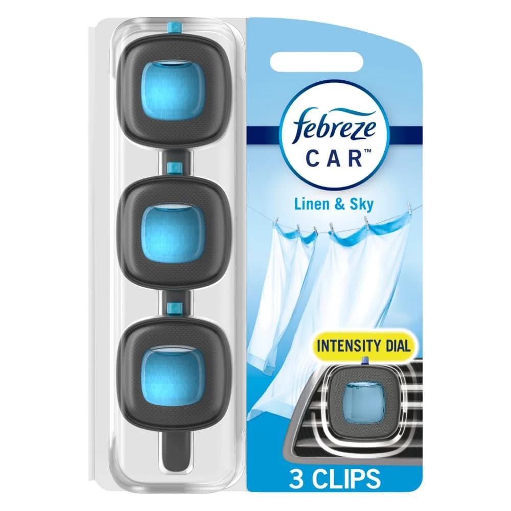 Febreze Car Air Freshener Vent Clips Gain Original Scent 3 Count | Odor-Fighting Automotive Fragrance — Clear