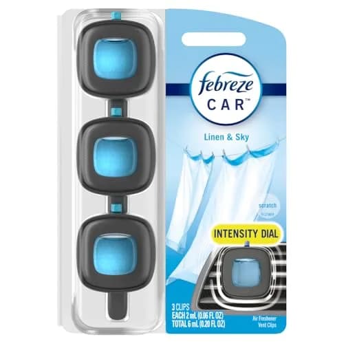 Febreze Car Air Freshener Vent Clip, Linen & Sky Scent, 3 Count (2.63 Fl Oz Total) | Long-Lasting Odor Control thumbnail 9