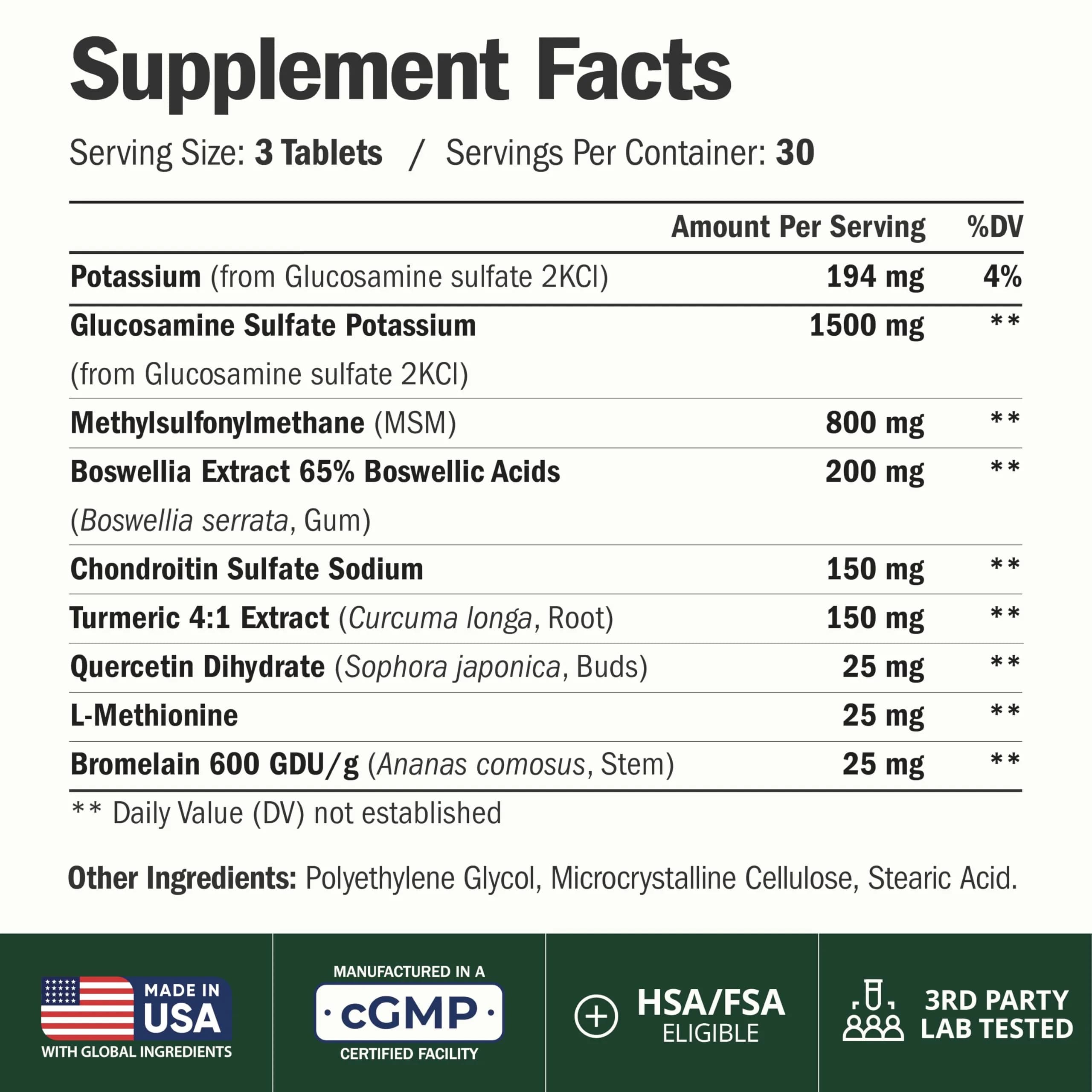 Vimerson Health Glucosamine Chondroitin MSM Joint Supplement Tablets, 90 Count | Supports Joint Health & Mobility - view 2