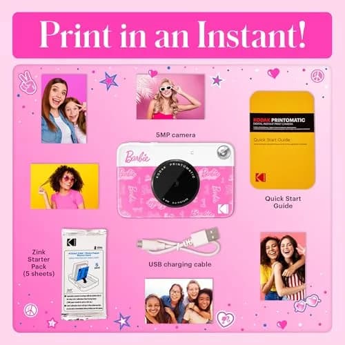 Kodak Printomatic Barbie Edition Instant Camera - 5MP Prints 2x3” Sticky-Back Photos | Auto-Focus, Built-in Flash, Color thumbnail 3