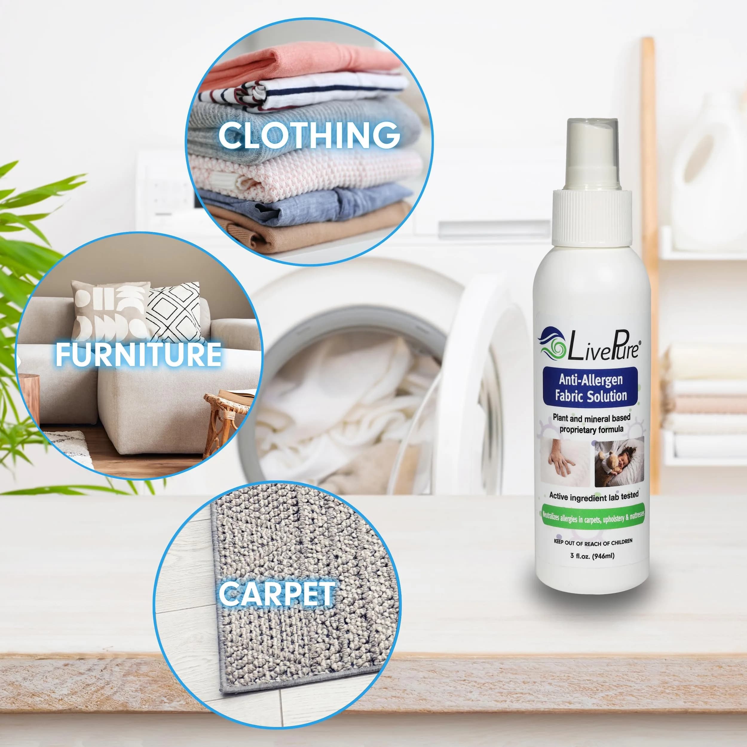 LivePure Anti-Allergen Fabric Spray 74ml (3 Fl Oz) 5-Pack | Plant-Based Allergy Relief for Dust Mites & Pet Dander - view 5