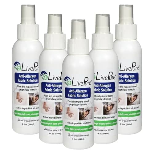 LivePure Anti-Allergen Fabric Spray 74ml (3 Fl Oz) 5-Pack | Plant-Based Allergy Relief for Dust Mites & Pet Dander thumbnail 1