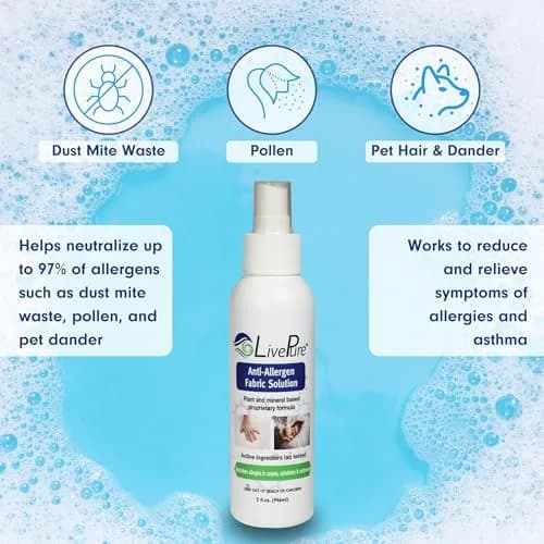 LivePure Anti-Allergen Fabric Spray 74ml (3 Fl Oz) 5-Pack | Plant-Based Allergy Relief for Dust Mites & Pet Dander thumbnail 3