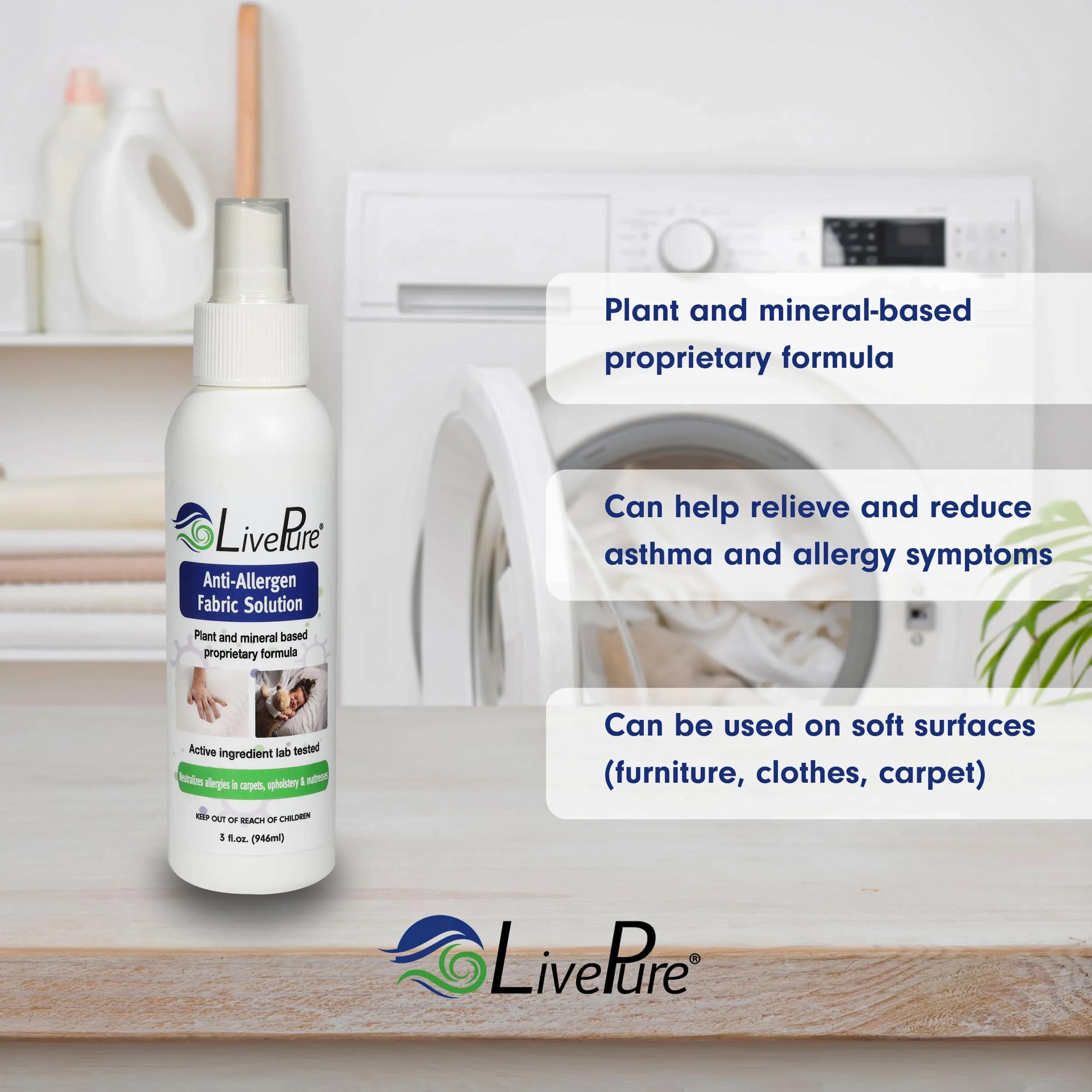 LivePure Anti-Allergen Fabric Spray 74ml (3 Fl Oz) 5-Pack | Plant-Based Allergy Relief for Dust Mites & Pet Dander - view 4
