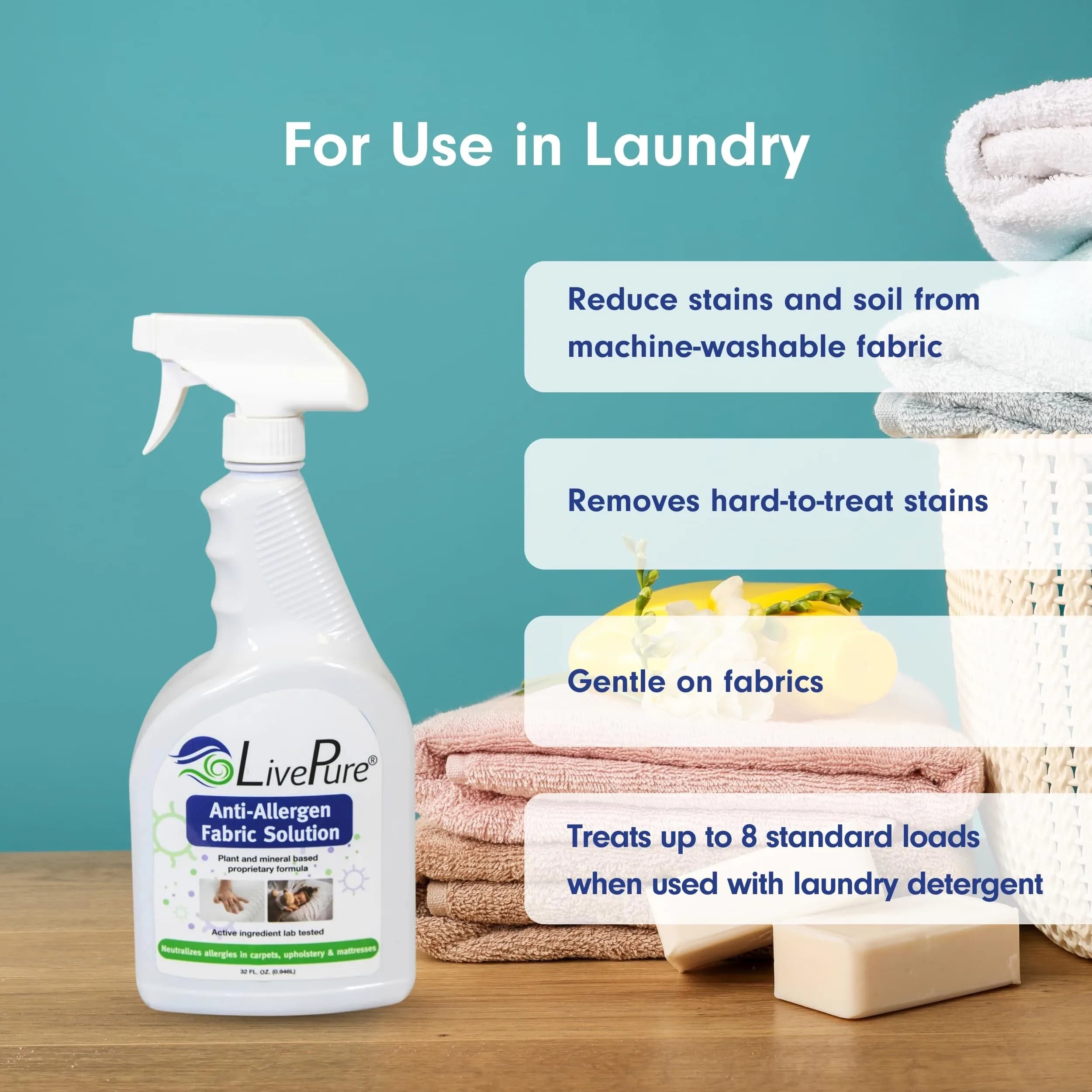 LivePure Anti-Allergen Fabric Spray 1893ml (64 Fl Oz) | Plant & Mineral-Based Formula for Household Surfaces - view 5