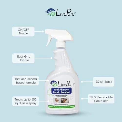 LivePure Anti-Allergen Fabric Spray 1893ml (64 Fl Oz) | Plant & Mineral-Based Formula for Household Surfaces thumbnail 3