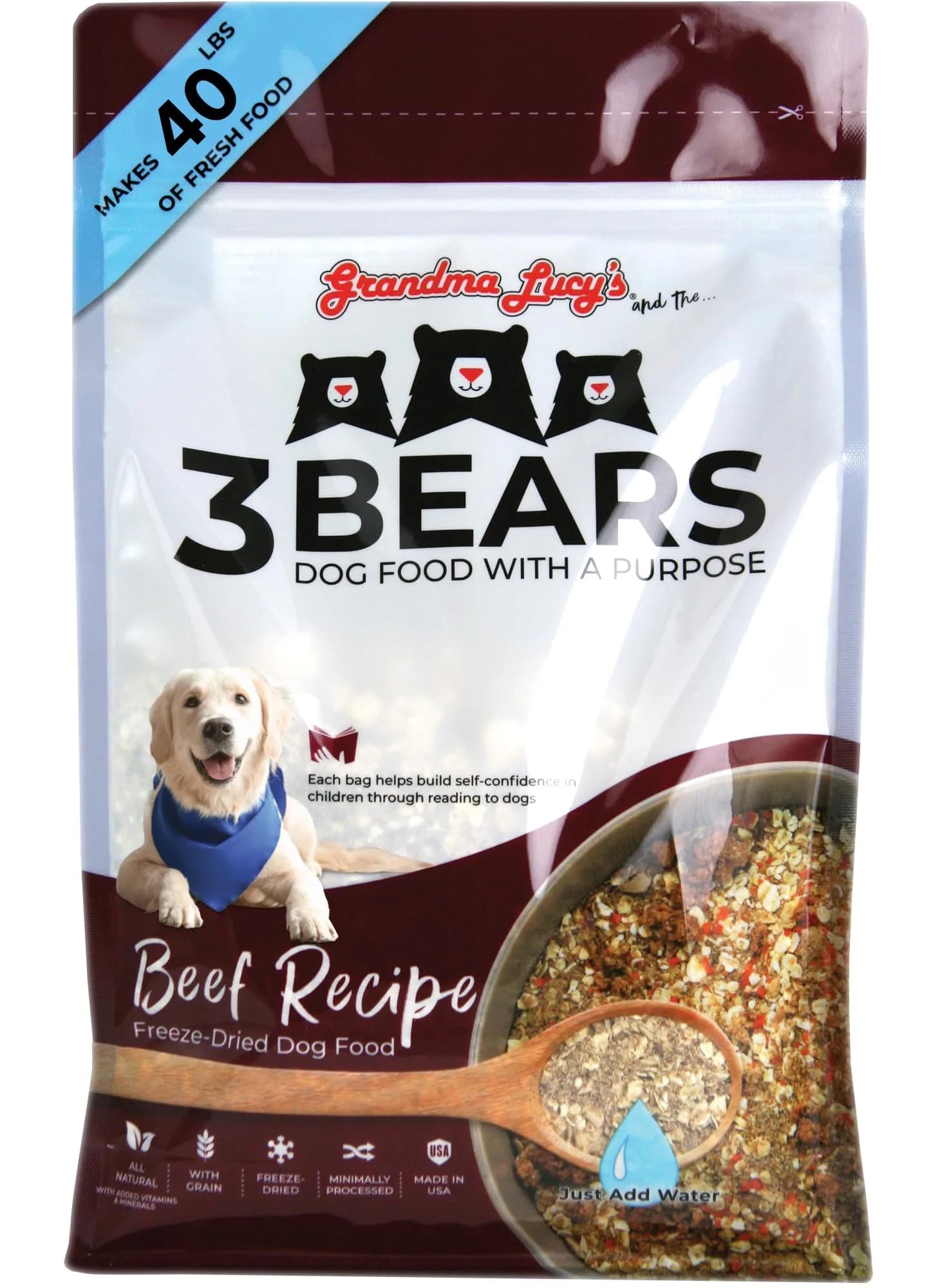 Grandma Lucy's 3 Bears Fish Dog Food 1lb | Complete, Grain-Inclusive, USA Made — Beef / 8 Pound