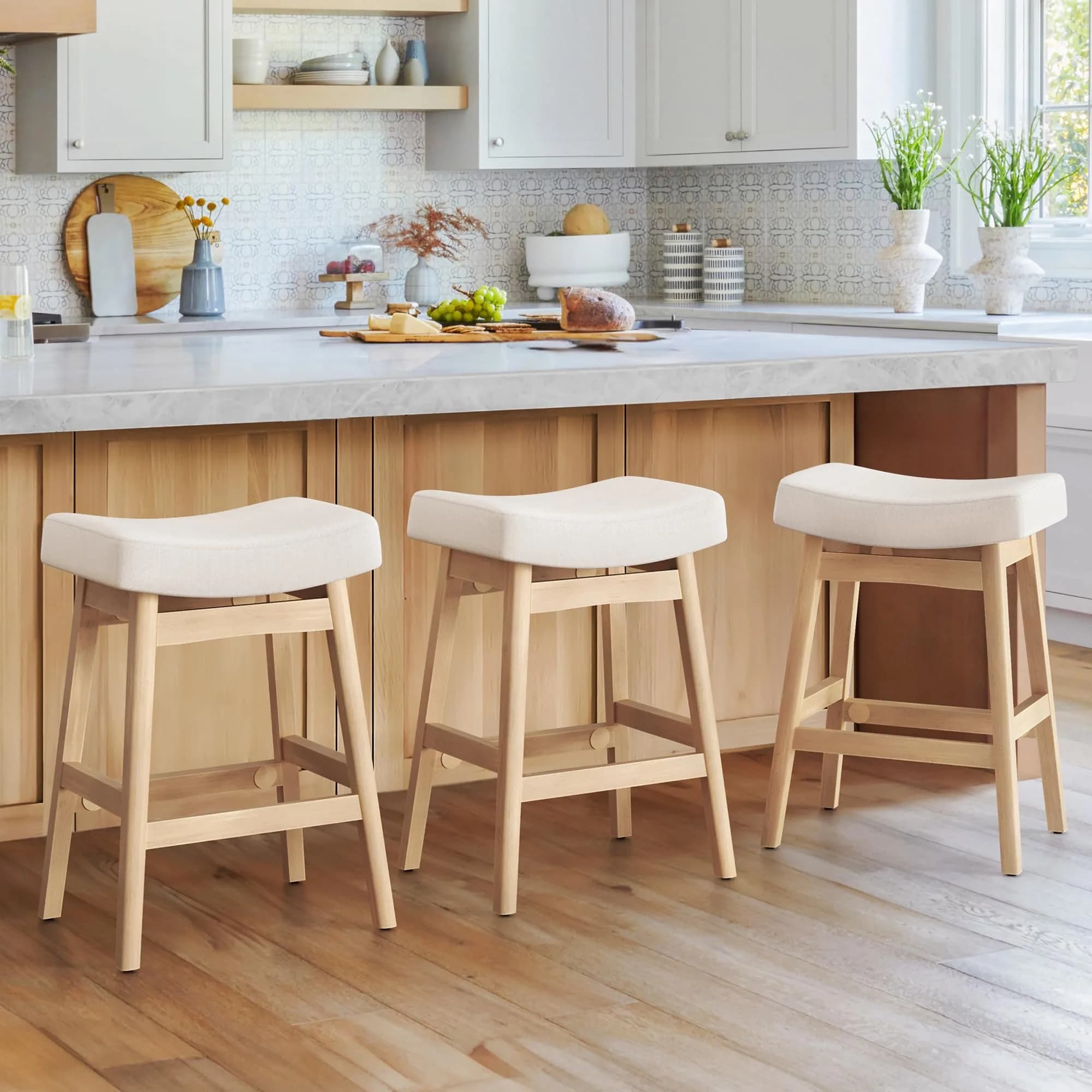 Cozyman Bar Stools Set of 2 | Farmhouse Counter Height Stools for Kitchen & Dining — Beige