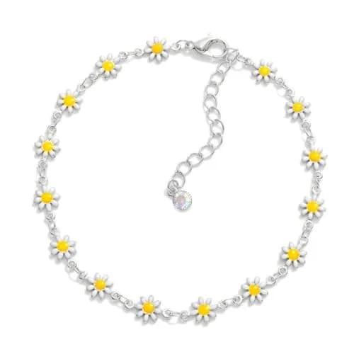 VAMA Silver Adjustable White Daisy Flower Anklet Chain for Women | Metal, Medium thumbnail 1