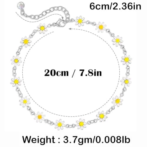 VAMA Silver Adjustable White Daisy Flower Anklet Chain for Women | Metal, Medium thumbnail 5
