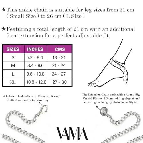 VAMA Silver Adjustable White Daisy Flower Anklet Chain for Women | Metal, Medium thumbnail 3