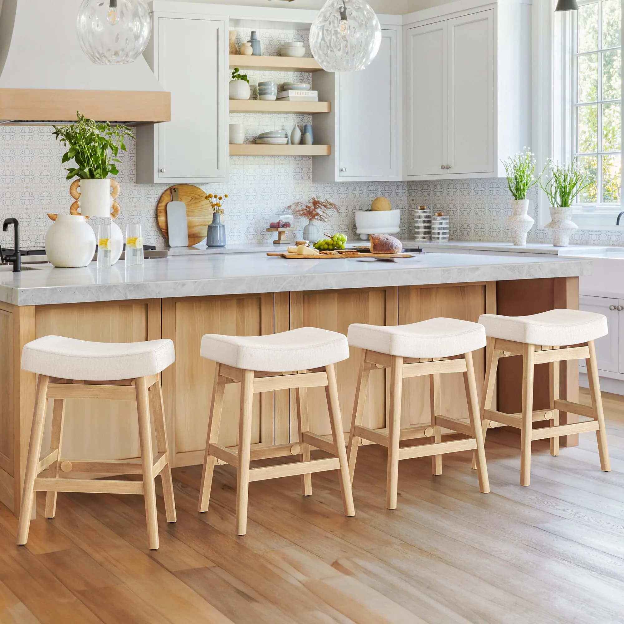 Cozyman Bar Stools Set of 2 | Farmhouse Counter Height Stools for Kitchen & Dining — Beige