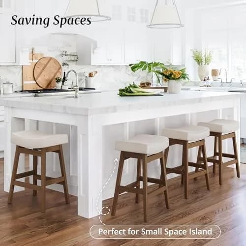 Cozyman Set of 3 Counter Height Farmhouse Barstools | Antique White Leather, 24 Inch | Sturdy Wood Legs thumbnail 5