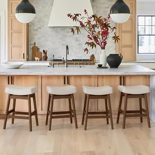 Cozyman Set of 3 Counter Height Farmhouse Barstools | Antique White Leather, 24 Inch | Sturdy Wood Legs thumbnail 6