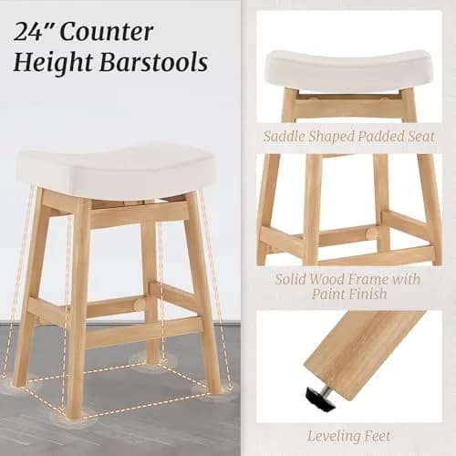 Cozyman Bar Stools Set of 2 | Farmhouse Counter Height Stools for Kitchen & Dining thumbnail 4