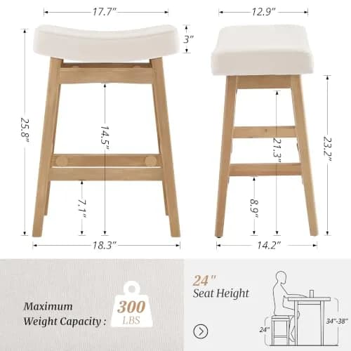 Cozyman Bar Stools Set of 2 | Farmhouse Counter Height Stools for Kitchen & Dining thumbnail 6