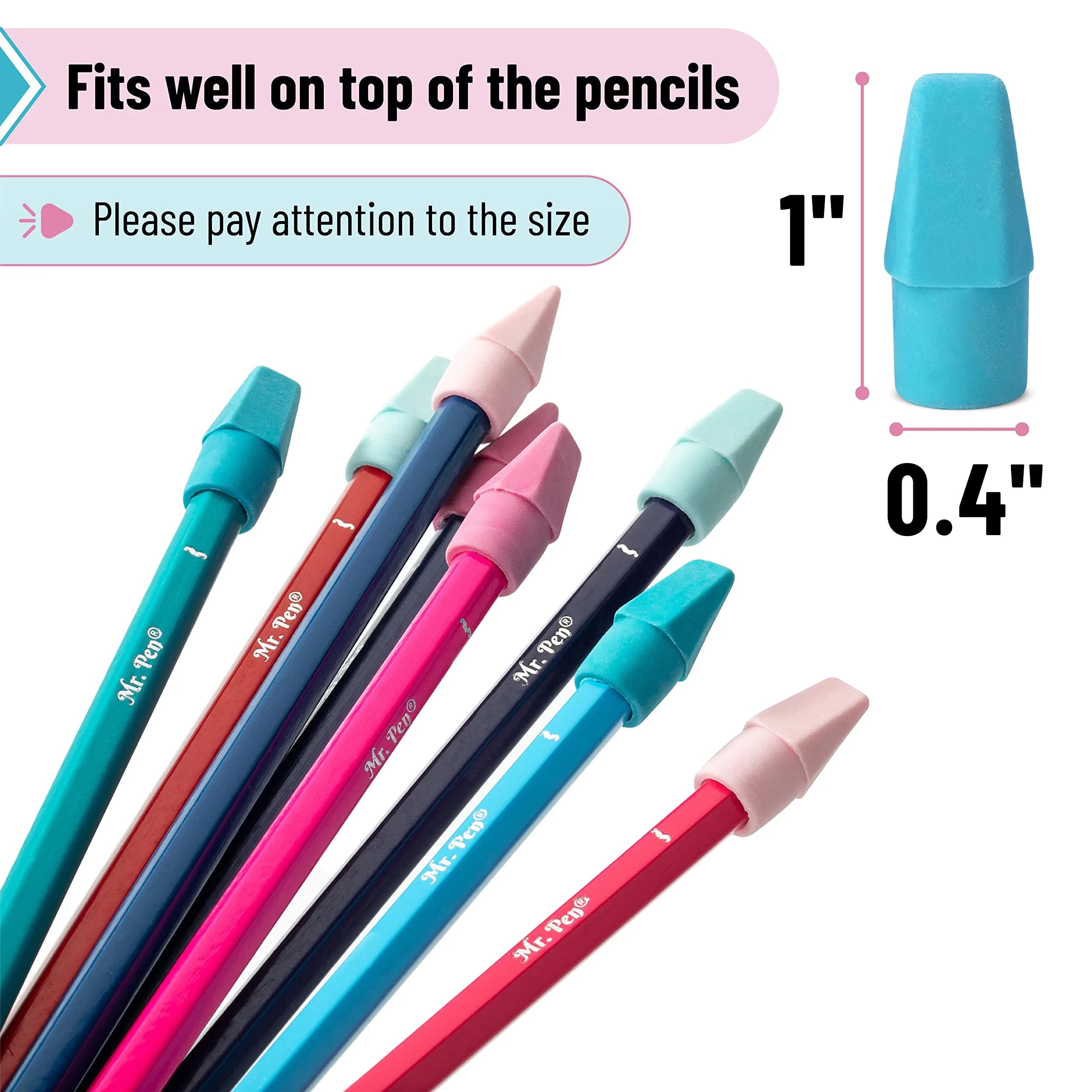 Mr. Pen Pastel Pencil Eraser Toppers, 500 Pack, Latex Free, Non-Smudge | Bulk Value Pack Erasers for Students - view 3