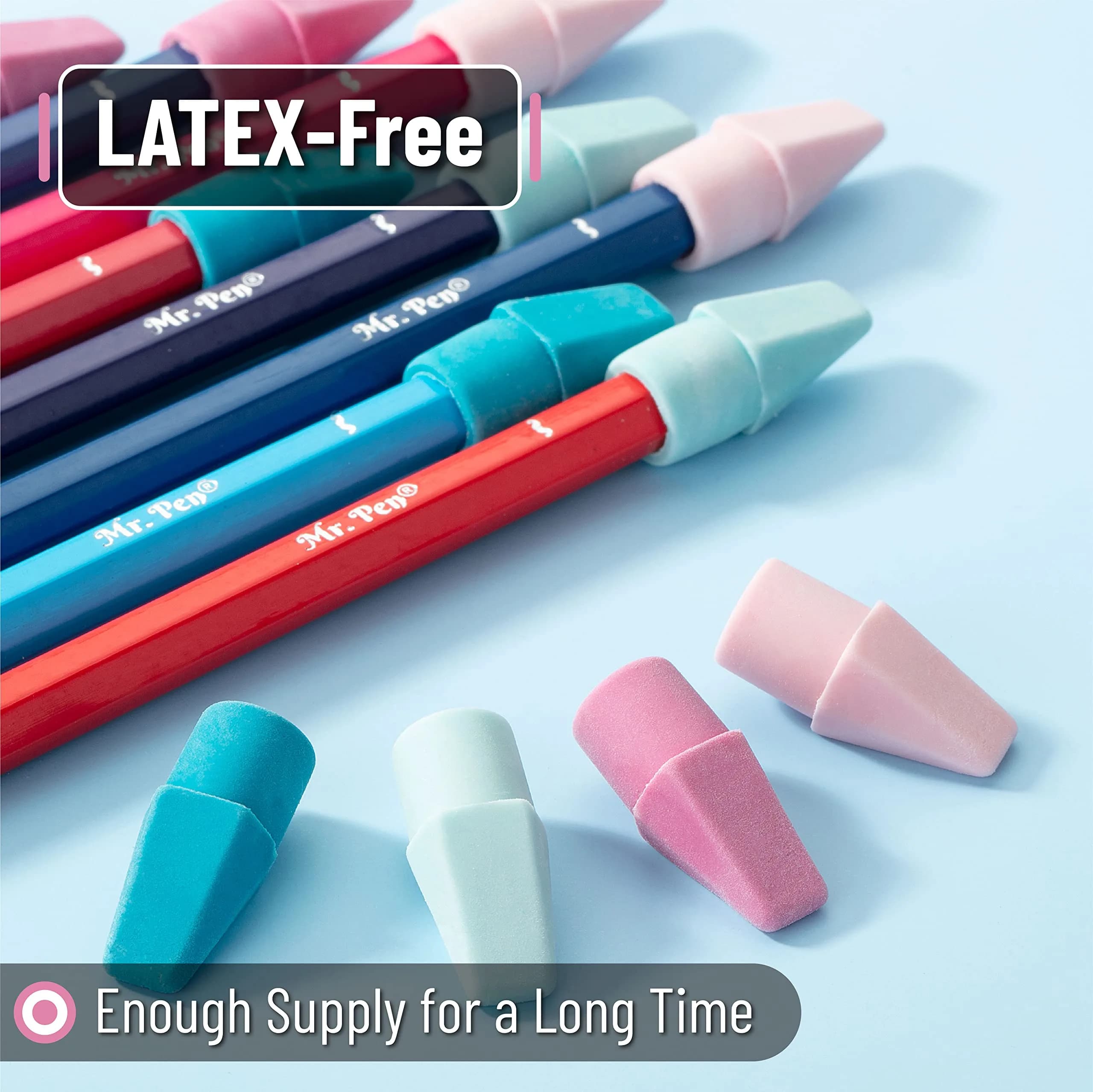Mr. Pen Pastel Pencil Eraser Toppers, 500 Pack, Latex Free, Non-Smudge | Bulk Value Pack Erasers for Students - view 4