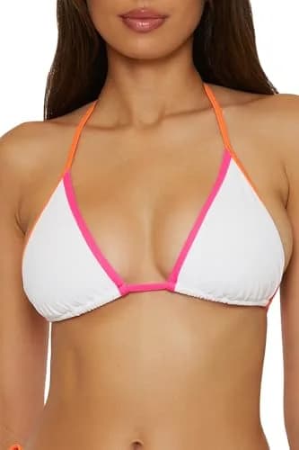 BCA by Rebecca Virtue Block Party Women's Triangle Bikini Top, Adjustable, Tie Back, White, Large | Versatile, Comfortable Fit thumbnail 1
