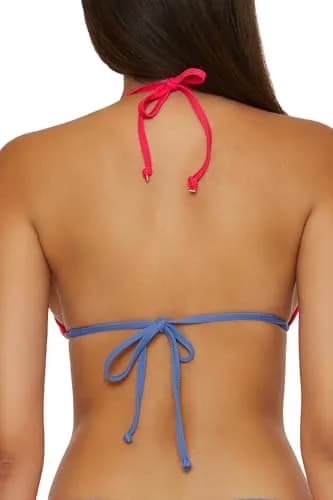 BCA by Rebecca Virtue Block Party Women's Triangle Bikini Top, Adjustable, Tie Back, Tangerine, Large thumbnail 4