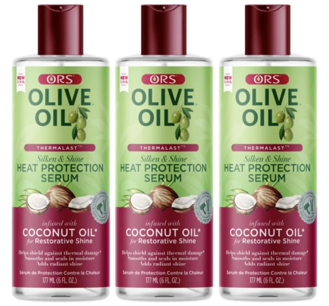 ORS Olive Oil Heat Protection Serum with Coconut Oil, 6 oz (Pack of 3) | High Shine & Heat Shield for All Hair Types — Pack of 3