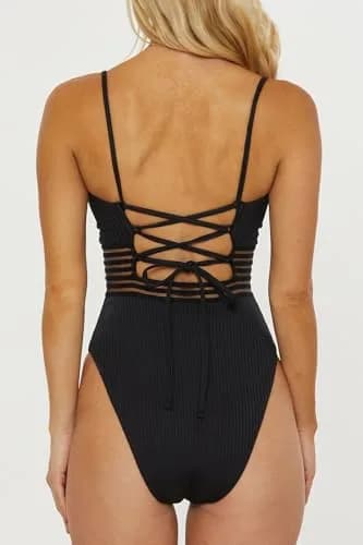 ISABELLA ROSE Mallorca Women's Maillot One Piece Swimsuit Black Large | Adjustable, Sheer Illusion, V-Wire Neck thumbnail 3